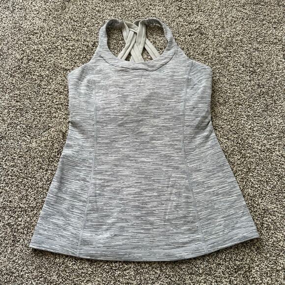 Lululemon gray & white striped cross-strap sleeveless tank top size 6 - Picture 2 of 7